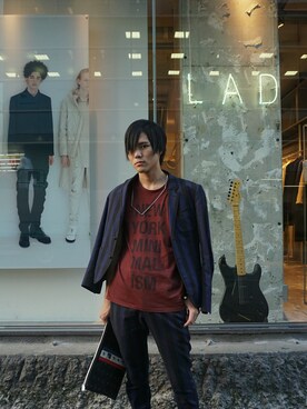 「LADMUSICIAN」｜「アイテム（ジャケット/アウター）」を使った、小林 伸平さん（メンズ・172cm）の秋コーディネート