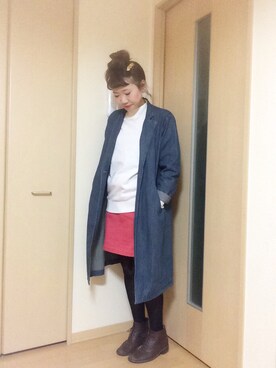 「アイテム（デニムスカート、レッド系）」を使った、M!!!ca♥︎さん（レディース・160cm）の秋コーディネート