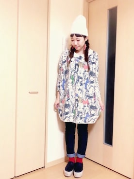 「チュールニット帽」｜M!!!ca♥︎さん（レディース・160cm）の冬コーディネート