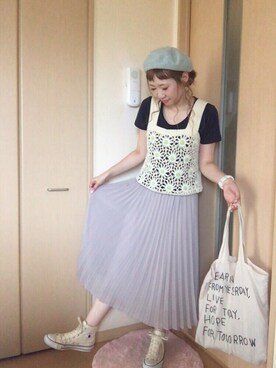 「ニットキャミソール」｜「アイテム（ハンチング/ベレー帽）」を使った、M!!!ca♥︎さん（レディース・160cm）の秋コーディネート
