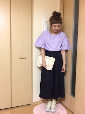 「earth music&ecology（アースミュージックアンドエコロジー）のアイテム（クラッチバッグ）」を使った、M!!!ca♥︎さん（レディース・160cm）の秋コーディネート