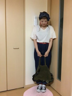 「アイテム（ヘアアクセサリー、ブルー系）」を使った、M!!!ca♥︎さん（レディース・160cm）の秋コーディネート