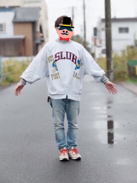 「Re:make（リメイク）のアイテム（スウェット）」を使った、KEN太さん（メンズ・168cm）の秋コーディネート