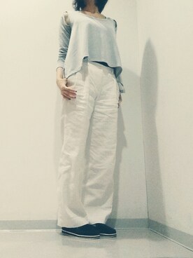 「MM6 Maison Martin Margiela_（エムエム 6 メゾン マルタン マルジェラ）のアイテム（Tシャツ/カットソー、グレー系）」を使った、ayukoさん（レディース・162cm）の夏コーディネート