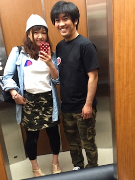 「お揃いコーデ」｜「アイテム（ニットキャップ/ビーニー）」を使った、はるか。さん（レディース・151cm）の春コーディネート