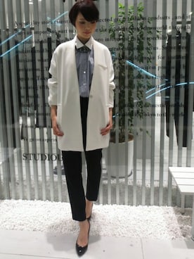 「STUDIOUS（ステュディオス）のアイテム（ノーカラージャケット）」を使った、藤田さん（レディース・165cm）の秋コーディネート