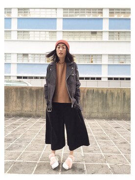 「chocoolate（チョコレート）のアイテム（パンツ）」を使った、蔡穎恩さん（レディース・163cm）の冬コーディネート