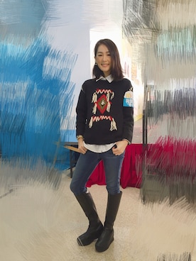 「J.CREW（ジェイクルー）のアイテム（アクセサリー）」を使った、蔡穎恩さん（レディース・163cm）の冬コーディネート