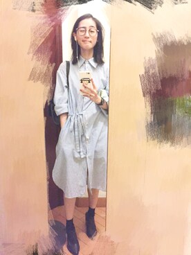 「STYLENANDA（スタイルナンダ）のアイテム（シャツワンピース）」を使った、蔡穎恩さん（レディース・163cm）の春コーディネート
