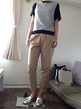 「note et silence （ノートエシロンス）のアイテム（チノパンツ）」を使った、kanamikiさん（レディース・165cm）の夏コーディネート