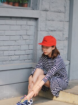 「アイテム（シューズ、パープル系）」を使った、스베누さん（レディース・168cm）の夏コーディネート