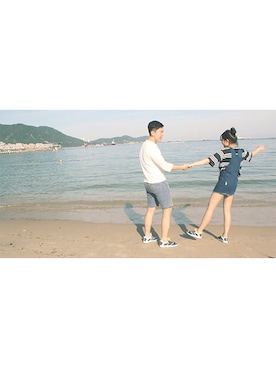 「アイテム（その他シューズ、パープル系）」を使った、스베누さん（レディース・168cm）の夏コーディネート