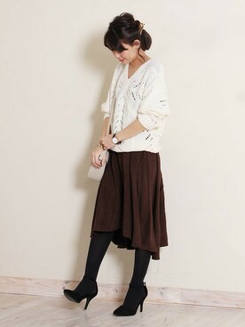 「透かし編みニット」｜Pierrotスタッフ★大人に似合う高コスパ服をお届けさん（レディース・159cm）の冬コーディネート