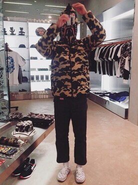 「Bape」｜「アイテム（ダウンジャケット/コート）」を使った、blackfitさん（メンズ・170cm）の冬コーディネート