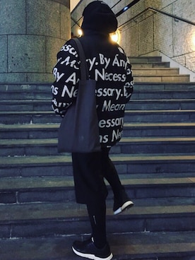 「RICK OWENS」｜「アイテム（ダウンジャケット/コート）」を使った、blackfitさん（メンズ・170cm）の冬コーディネート