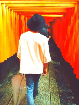 「GLOBAL WORK（グローバルワーク）のフェルトロングブリムハット/705078（ハット）」を使った、れおさん（メンズ・178cm）の秋コーディネート