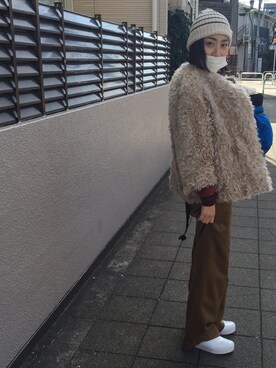 「PRADA（プラダ）のアイテム（ノーカラージャケット）」を使った、yuumisuzukiさん（レディース・158cm）の冬コーディネート