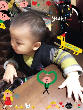 「MIKI HOUSE（ミキハウス）のアイテム（ダウンベスト）」を使った、Scottie99さん（キッズ・80cm）の冬コーディネート