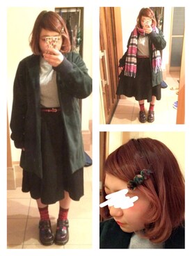 「モスグリーン」｜「アイテム（その他アウター）」を使った、'Sさん（レディース・152cm）の冬コーディネート