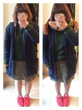 「モスグリーン」｜「アイテム（その他アウター）」を使った、'Sさん（レディース・152cm）の冬コーディネート
