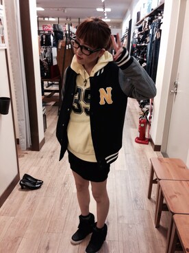 「Right-on（ライトオン）のアイテム（スタジャン）」を使った、YuRiさん（レディース・156cm）の秋コーディネート