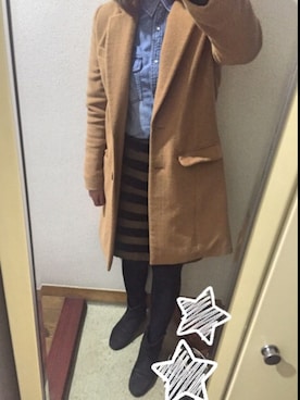 「ボーダースカート」｜「アイテム（チェスターコート）」を使った、*asa*さん（レディース・153cm）の冬コーディネート