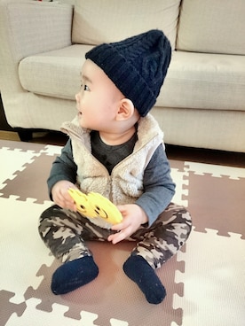 「アイテム（ママ＆ベビー、グリーン系）」を使った、akira☆harukaさん（キッズ・70cm）の秋コーディネート