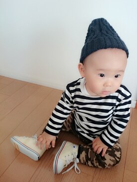 「アイテム（ママ＆ベビー、グリーン系）」を使った、akira☆harukaさん（キッズ・70cm）の秋コーディネート