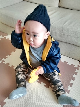 「アイテム（ママ＆ベビー、グリーン系）」を使った、akira☆harukaさん（キッズ・70cm）の秋コーディネート