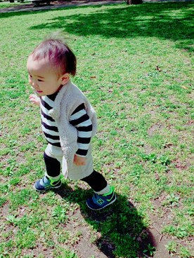 「アイテム（ロンパース、ブラック系）」を使った、akira☆harukaさん（キッズ・80cm）の春コーディネート