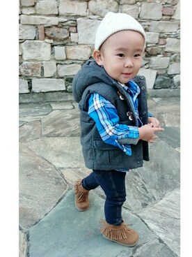 「babygap」｜「アイテム（ダウンベスト）」を使った、akira☆harukaさん（キッズ・80cm）の秋コーディネート