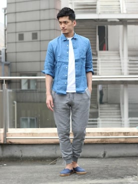 「ポケットＴシャツ」｜「アイテム（トップス）」を使った、永津雄人さん（メンズ・180cm）の春コーディネート