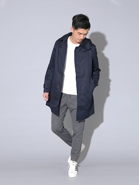 「アイテム（ステンカラーコート）」を使った、永津雄人さん（メンズ・180cm）の夏コーディネート