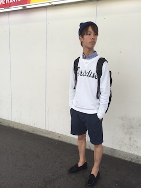 「スエードシューズ」｜「アイテム（スウェット）」を使った、hideさん（メンズ・176cm）の秋コーディネート