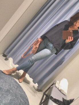 「American Eagle（アメリカンイーグル）のアイテム（デニムパンツ、ブルー系）」を使った、ayaさん（レディース・165cm）の夏コーディネート