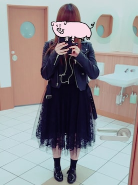 「PAGEBOY」｜「アイテム（ライダースジャケット）」を使った、yunaさん（レディース・158cm）の春コーディネート