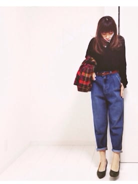 「黒ニット」｜花さん（レディース・157cm）の冬コーディネート