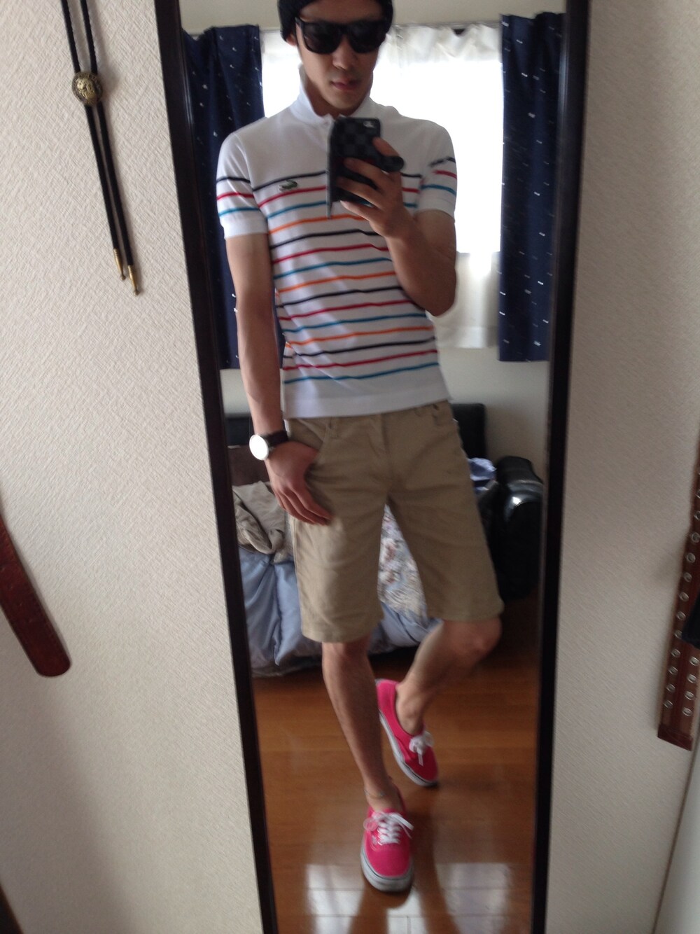 「ボーダー、ポロシャツ」｜「BEAUTY&YOUTH UNITED ARROWSの＜LACOSTE×BY＞ NAVAL BOR POLO[MMG4]◆（ポロシャツ、その他）」を使った、kouさん（メンズ・178cm）の夏コーディネートの1枚目の写真