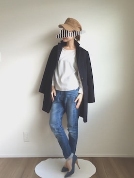 「ワークキャップ」｜「アイテム（チェスターコート）」を使った、kuukoさん（レディース・153cm）の春コーディネート