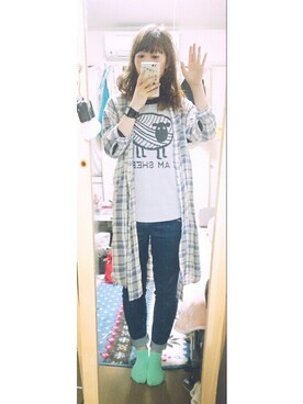 「Champion（チャンピオン）のアイテム（Tシャツ/カットソー、グレー系）」を使った、373さん（レディース・163cm）の春コーディネート