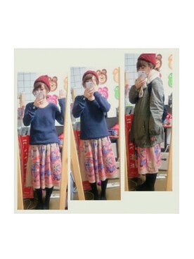 「UNIQLO（ユニクロ）のアイテム（ニット/セーター、ブルー系）」を使った、373さん（レディース・163cm）の冬コーディネート