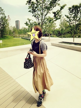 「PAR ICI（パーリッシィ）のカットソー+ギンガム　ラグランプルオーバー（Tシャツ/カットソー、ブルー系）」を使った、373さん（レディース・163cm）の秋コーディネート