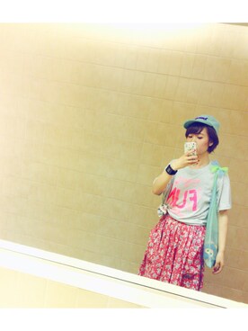 「古着のアイテム（スカート、ピンク系）」を使った、373さん（レディース・163cm）の秋コーディネート