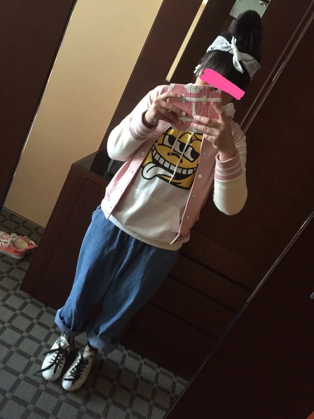 「東京、原宿系」｜「USEDのアイテム（デニムパンツ、ブルー系）」を使った、maimeloさん（レディース・163cm）の春コーディネートの1枚目の写真