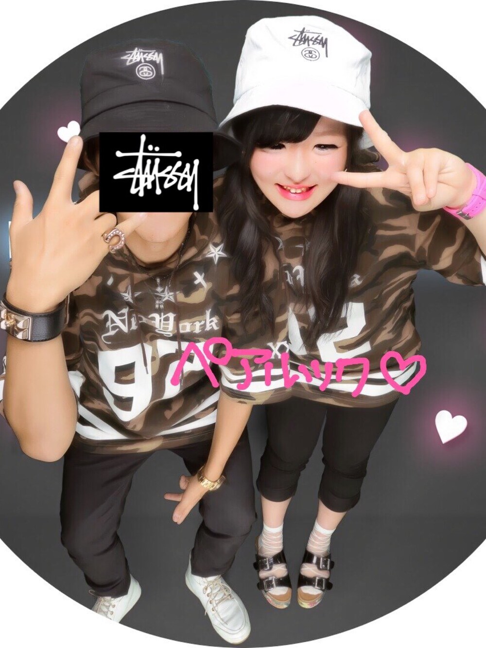 「ペアルック、バケットハット、stussy、迷彩」｜「STUSSYのStock Lock Bucket Hat（ハット、ホワイト系）」を使った、maimeloさん（レディース・163cm）の春コーディネートの1枚目の写真