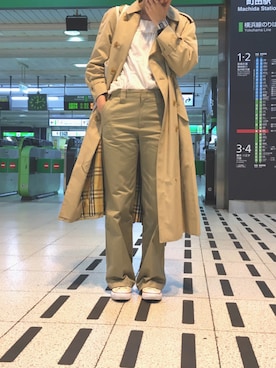 「HYKE」｜「アイテム（トレンチコート）」を使った、モリミナミさん（レディース・168cm）の春コーディネート