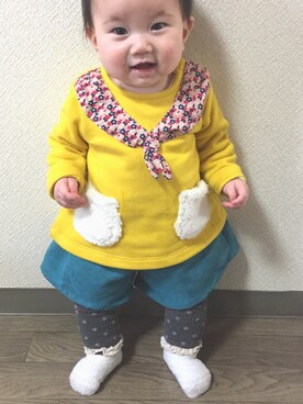 「COMME CA DU MODE（コムサデモード）のアイテム（レッグウェア）」を使った、Shirai Miyukiさん（キッズ・60cm）の冬コーディネート