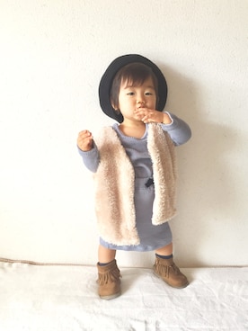 「1歳3ヶ月」｜「アイテム（ハンチング/ベレー帽）」を使った、sayuさん（キッズ・80cm）の秋コーディネート