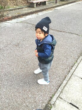 「アイテム（ダウンベスト、その他）」を使った、so_☺︎さん（キッズ・80cm）の春コーディネート