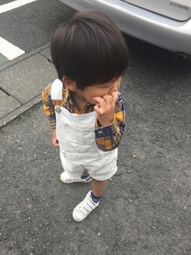 「GLOBAL WORK（グローバルワーク）のアイテム（オールインワン・サロペット）」を使った、so_☺︎さん（キッズ・80cm）の秋コーディネート